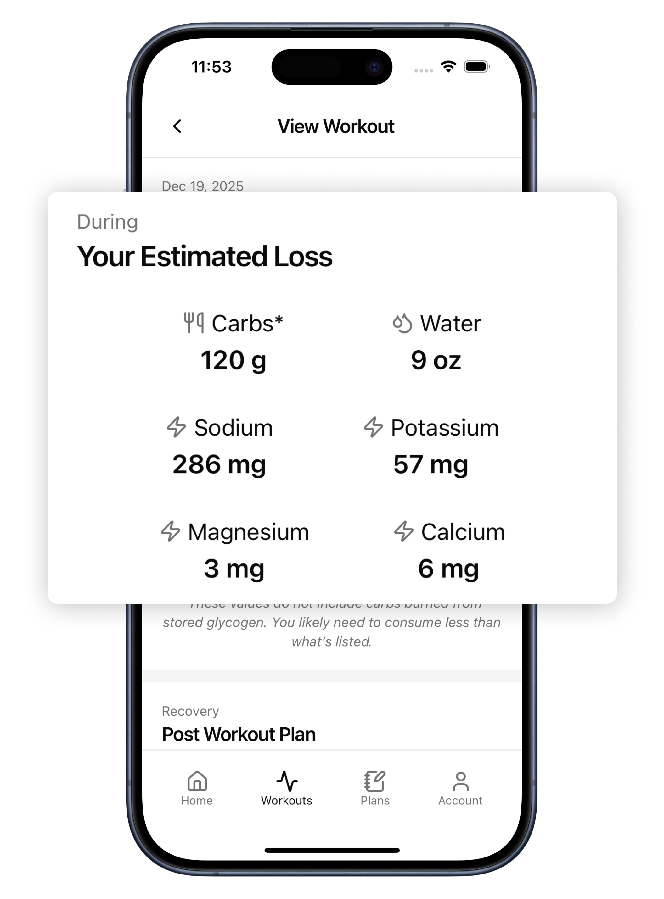 Post-workout analysis and recovery data