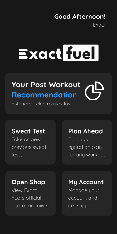 Exact Fuel mobile app homescreen